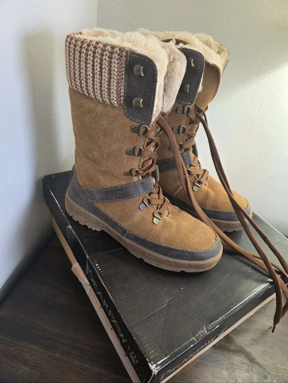 Bear Paw Women's Tan Faux-Shearling Lace-Up Winter Bootsw